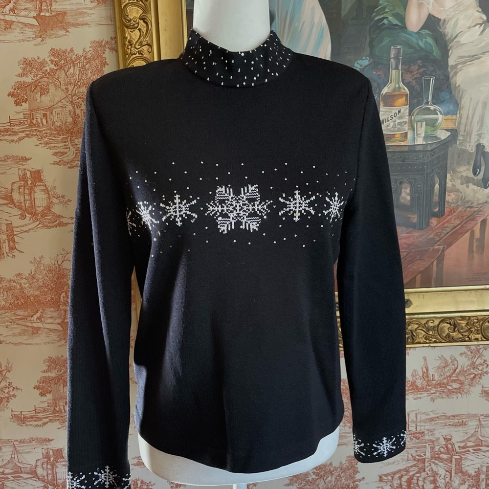 St. John Black Wool Ski Sweater
